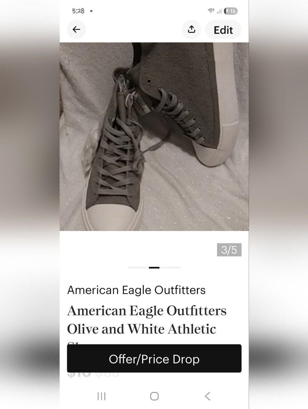 2 Pairs American Eagle NWT 1 womens Size9 CreaM LACE HIGH TOP 1 Olive Green - Picture 4 of 4